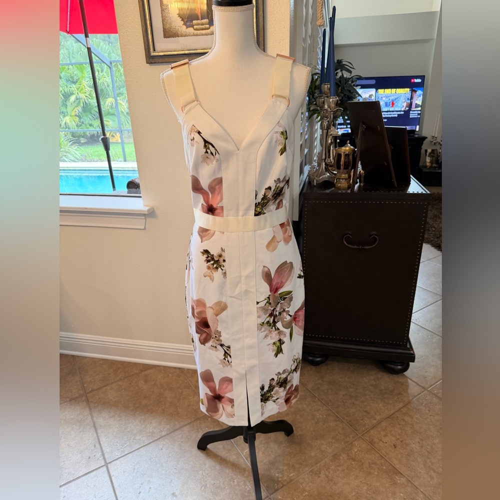 Ted Baker White Midi Dress with Pink Floral Print with tags on